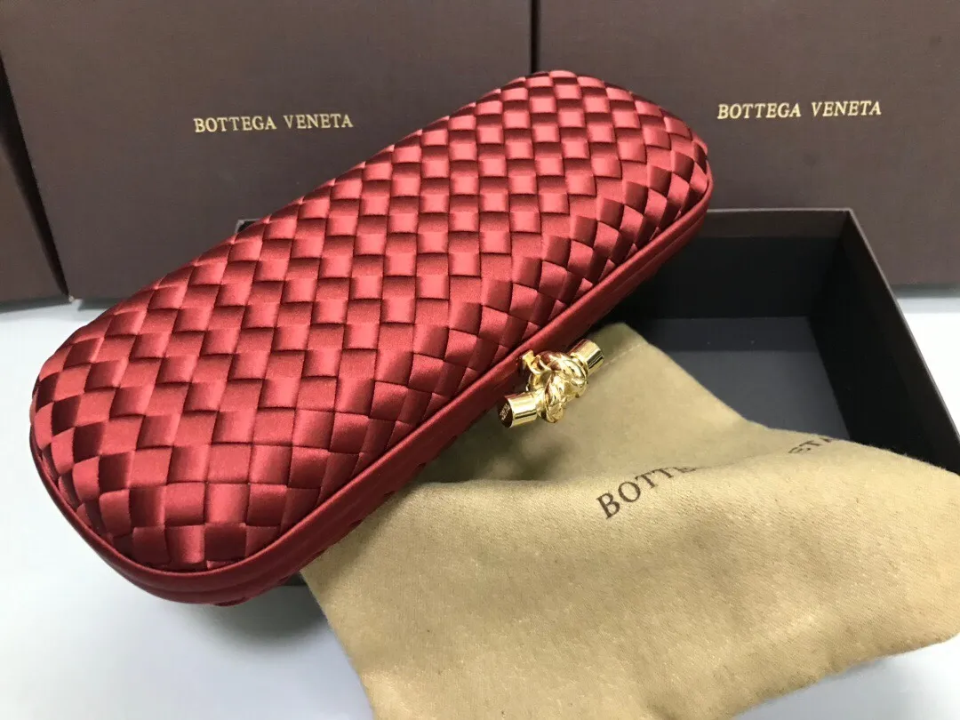 Style No. 8651, upgraded version of full silk evening bag inside and outside~~~INTRECCIATO woven IMPERO STRETCH KNOT clutch bag, hand-woven silk, smooth satin piping, Intrecciato engraved metal buckle, silk satin lining. Large size: 25cm*10cm*5cm